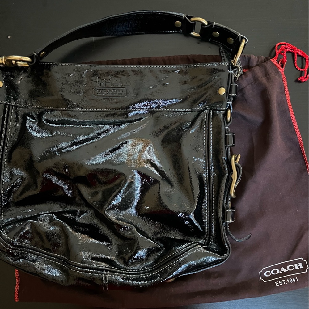 Large Coach Black patten leather purse